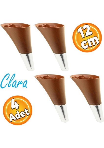 Clara Mobilya Kanepe Sehpa TV Ünitesi Baza Koltuk Ayağı Kahverengi Krom Renk 12 cm (4 Adet)