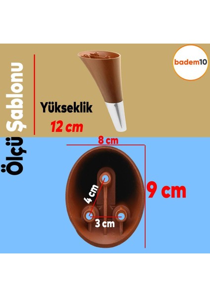 Clara Mobilya Kanepe Sehpa TV Ünitesi Baza Koltuk Ayağı Kahverengi Krom Renk 12 cm (4 Adet)