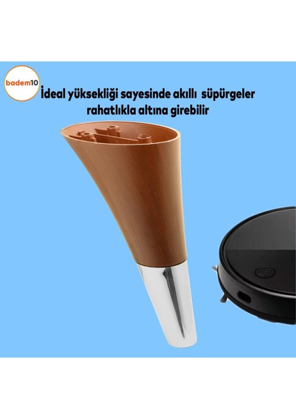 Clara Mobilya Kanepe Sehpa TV Ünitesi Baza Koltuk Ayağı Kahverengi Krom Renk 12 cm (4 Adet)