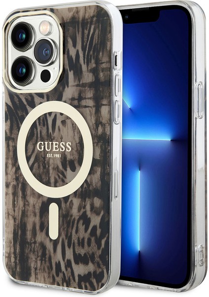 iPhone 14 Pro Uyumlu Kılıf Guess Magsafe Şarj Özellikli Leopar Desenli Kapak
