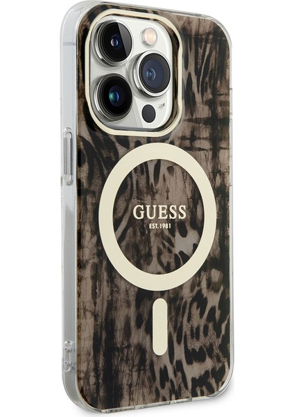 iPhone 14 Pro Uyumlu Kılıf Guess Magsafe Şarj Özellikli Leopar Desenli Kapak modelleri