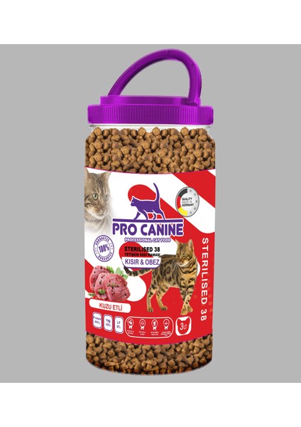 Pro Canıne Az Tahıllı Hypoallergenic Kuzu Etli Kısır - Obez Sterilised Yetişkin Kedi Maması 3 Lt