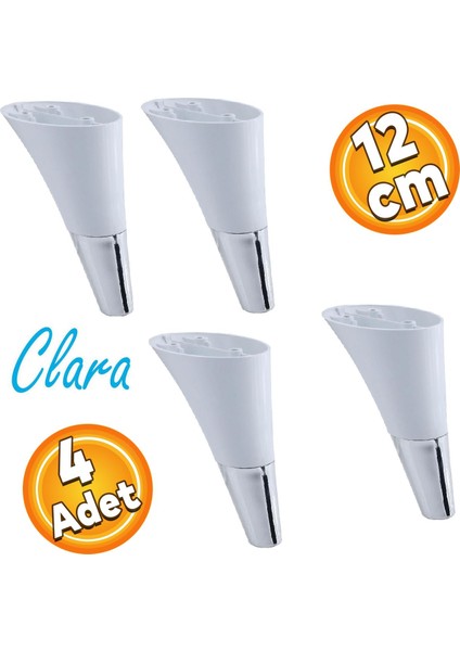 Clara Mobilya Kanepe Sehpa TV Ünitesi Baza Koltuk Ayağı Beyaz Krom Renk 12 cm (4 Adet)