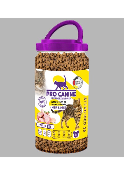 Pro Canıne Az Tahıllı Hypoallergenic Tavuk Etli Kısır -Obez Sterilised Yetişkin Kedi Maması 3 Lt