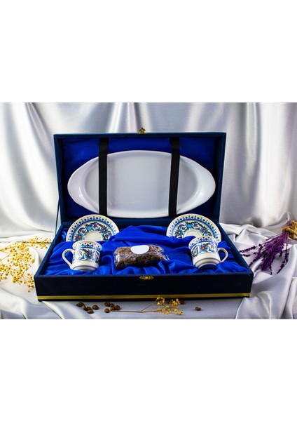İkili Tepsili Kadife Kutulu Porselen Fincan Takımı