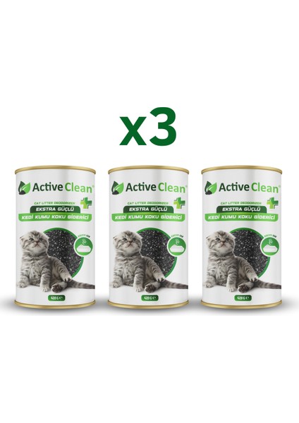 Active Clean Plus Kedi Kumu Koku Giderici 420 gr 3'lü Set