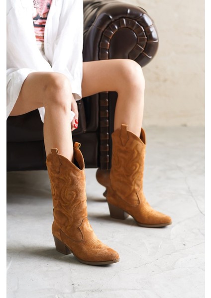 Kadın Darel Kovboy Çizme Taba Süet modelleri