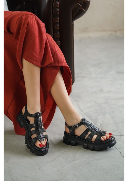 Kadın Mogena Kalın Tabanlı Sandalet - Siyah fırsatları