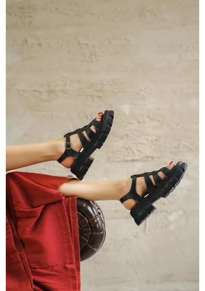 Kadın Mogena Kalın Tabanlı Sandalet - Siyah indirimleri