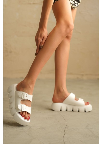 Kadın Vesnor Kalın Tabanlı Terlik - Beyaz fırsatları