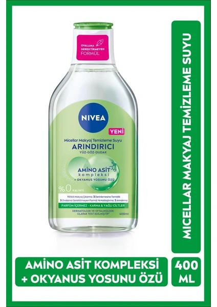 NIVEA Micellar Makyaj Temizleme Suyu 400ml,  Karma ve Yağlı Ciltler için, Amino Asit ve Arındırıcı Okyanus Yosun Özü içerir, Ovalamadan Makyaj Çıkarır