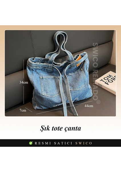 Kadınlar Için Büyük Kapasiteli Denim Omuz Çantası Tote Çanta (Yurt Dışından) fiyatları