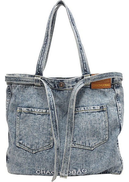 Kadınlar Için Büyük Kapasiteli Denim Omuz Çantası Tote Çanta (Yurt Dışından)