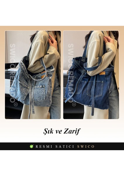 Kadınlar Için Büyük Kapasiteli Denim Omuz Çantası Tote Çanta (Yurt Dışından) modelleri