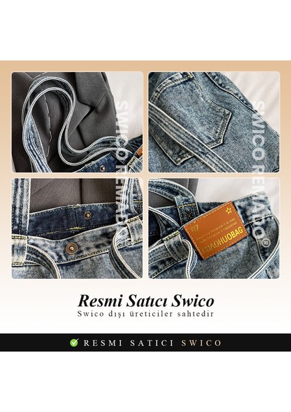 Kadınlar Için Büyük Kapasiteli Denim Omuz Çantası Tote Çanta (Yurt Dışından) indirimleri