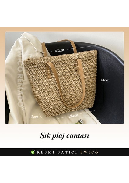 Yaz Plaj Çantası Hasır Dokuma Tote Çanta Omuz Çantası (Yurt Dışından)