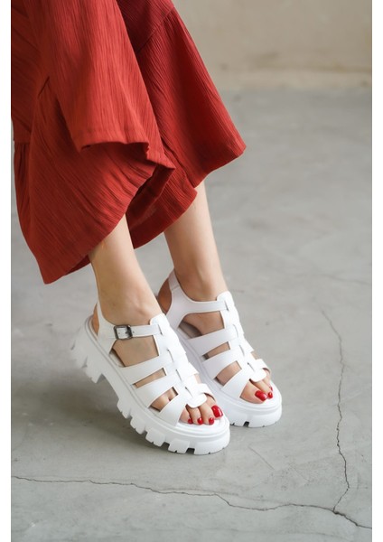 Kadın Mogena Kalın Tabanlı Sandalet - Beyaz modelleri