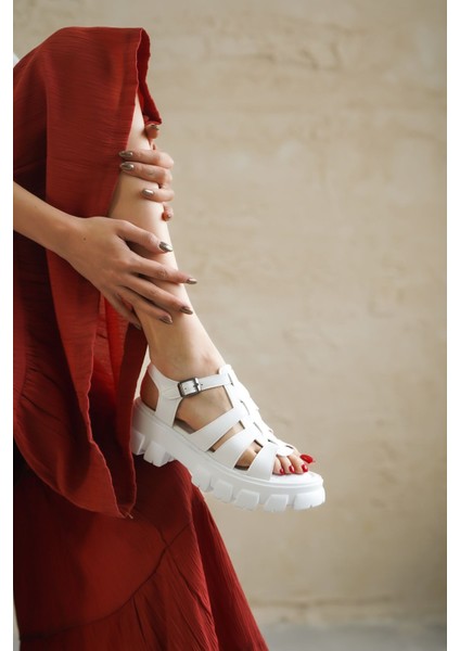 Kadın Mogena Kalın Tabanlı Sandalet - Beyaz fırsatları