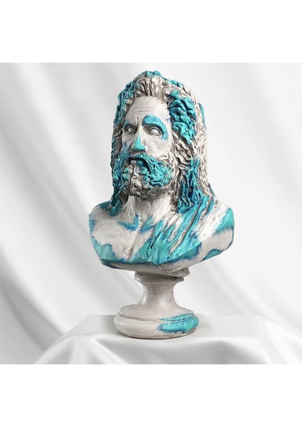 Zeus "blue Coral" Heykel, Büyük Boy Büst, Özel Tasarım Dekoratif Heykel, Zeus