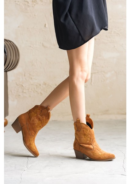 Kadın Sidney Nakışlı Kovboy Bot - Taba Süet fiyatları