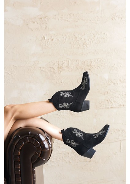 Kadın Sidney Nakışlı Kovboy Bot - Siyah modelleri