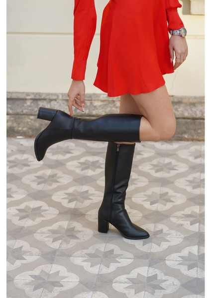 Kadın Josefa Kısa Topuklu Siyah Mat Deri Çizme - Siyah fırsatları