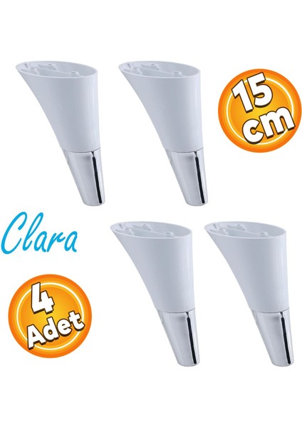 Clara Mobilya Kanepe Sehpa TV Ünitesi Baza Koltuk Ayağı Beyaz Krom Renk 15 cm (4 Adet)