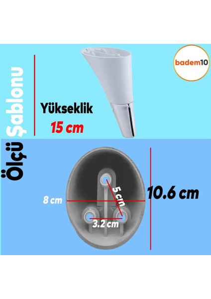 Clara Mobilya Kanepe Sehpa TV Ünitesi Baza Koltuk Ayağı Beyaz Krom Renk 15 cm (4 Adet)