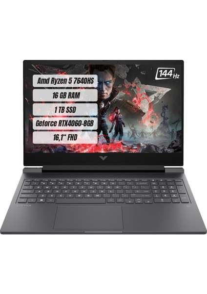 Victus Gaming Laptop 16-S0018NT Amd Ryzen 5 7640HS 16 GB 1 Tb SSD Rtx 4060 Freedos 16.1" Fhd 144 Hz Taşınabilir Bilgisayar 7Z4M8EA