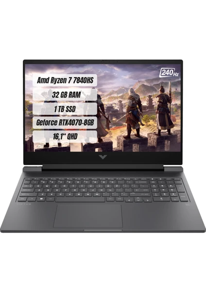 Hp Victus 16-S0001NT R7 7840HS 32GB 1tb SSD RTX4070-8GB Freedos 16.1" 240 Hz Qhd Notebook 7Z4L9EA