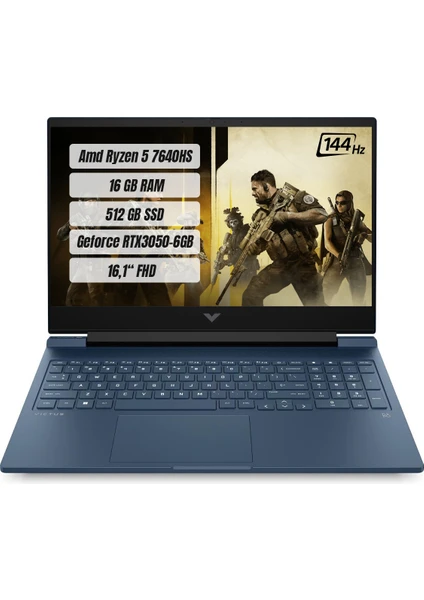 Hp Victus 16-S0032NT Amd R5 7640HS 16GB 512GB SSD RTX3050-6GB Freedos 16.1" 144 Hz Fhd Taşınabilir Bilgisayar 7Z4N2EA