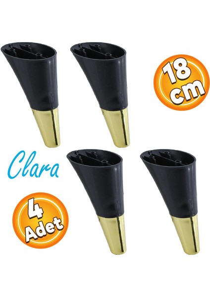 Clara Mobilya Kanepe Sehpa TV Ünitesi Baza Koltuk Ayağı Siyah Gold Renk 12 cm (4 Adet)