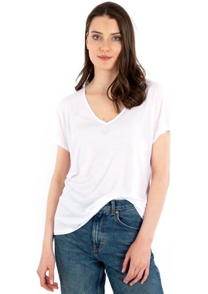 - V Yaka Oversize Lyocell Kadın T-Shirt fiyatları
