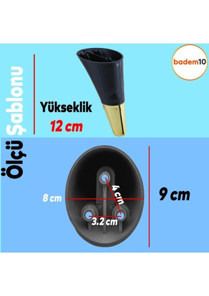 Clara Mobilya Kanepe Sehpa TV Ünitesi Baza Koltuk Ayağı Siyah Gold Renk 12 cm (4 Adet)