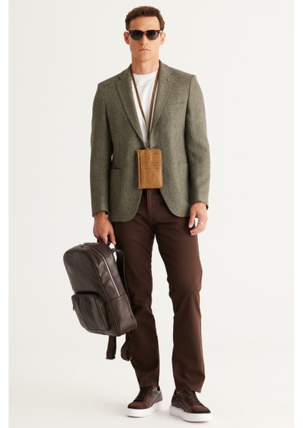 ALTINYILDIZ CLASSICS Erkek Haki Slim Fit Dar Kesim Mono Yaka Desenli Blazer Ceket fiyatları