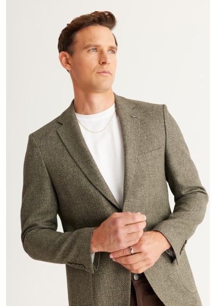 ALTINYILDIZ CLASSICS Erkek Haki Slim Fit Dar Kesim Mono Yaka Desenli Blazer Ceket modelleri
