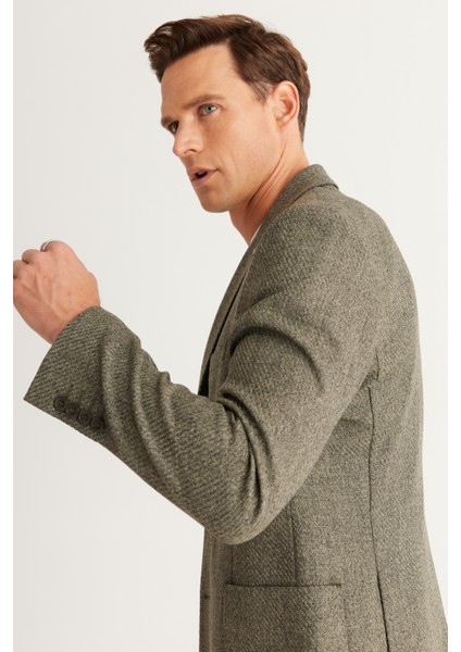 ALTINYILDIZ CLASSICS Erkek Haki Slim Fit Dar Kesim Mono Yaka Desenli Blazer Ceket fırsatları