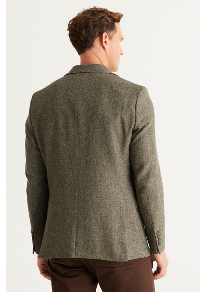 ALTINYILDIZ CLASSICS Erkek Haki Slim Fit Dar Kesim Mono Yaka Desenli Blazer Ceket indirimleri