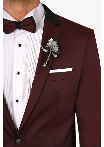 Erkek Bordo Slim Fit Mono Yaka Damatlık fırsatları