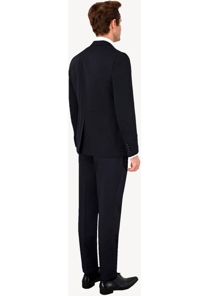 Erkek Lacivert Çıkma Şal Yaka Slim Fit Damatlık