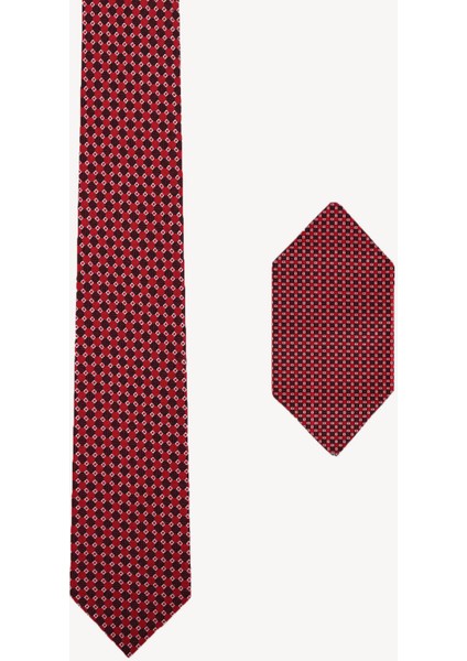 Erkek Bordo Desenli Kravat Mendil Set