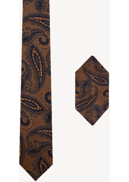 Erkek Camel Kravat Mendil Set