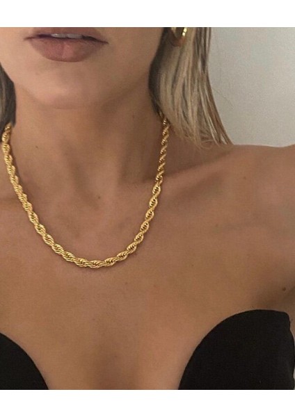 Kısa Kalın Burgu Kadın Kolye Gold Çelik Üzeri Altın Kaplama 2 Sene Garantili Garanti Belgeli