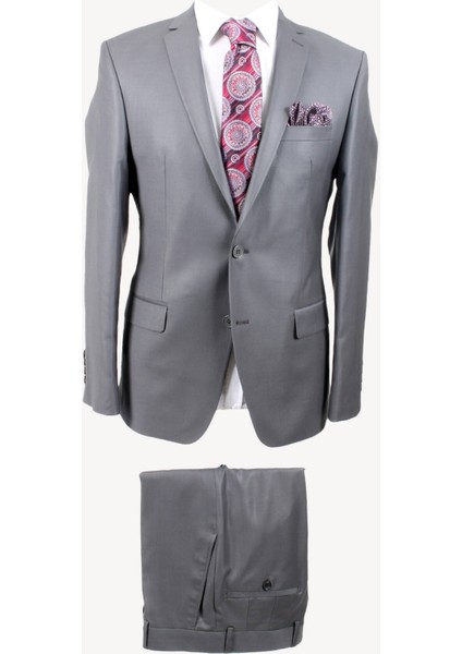 Erkek Gri Slim Fit Takım Elbise