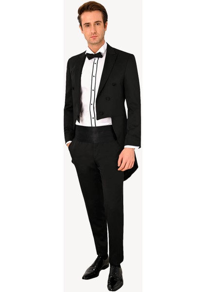 Erkek Siyah Slim Fit Frag Kırlangıç Yaka Damatlık fiyatları