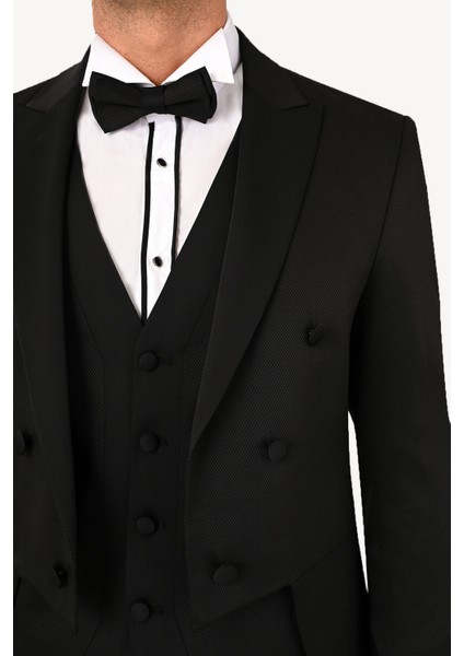 Erkek Siyah Slim Fit Frag Kırlangıç Yaka Damatlık indirimleri