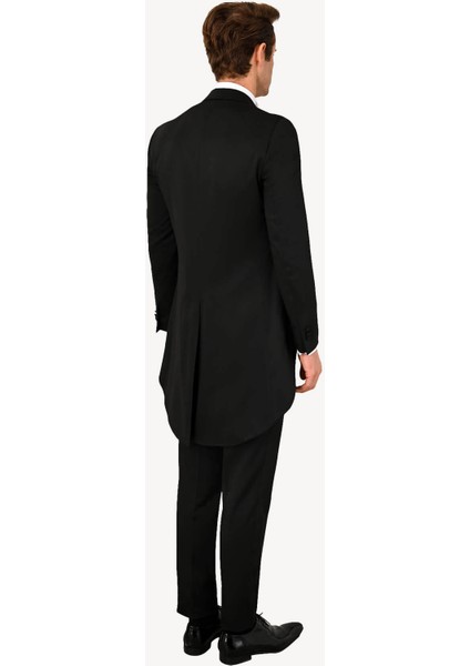 Erkek Siyah Slim Fit Frag Kırlangıç Yaka Damatlık