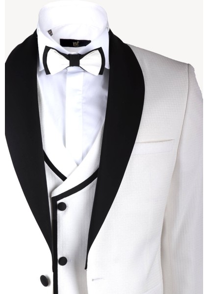 Erkek Krem Slim Fit Yelekli Çıkma Şal Yaka Damatlık modelleri