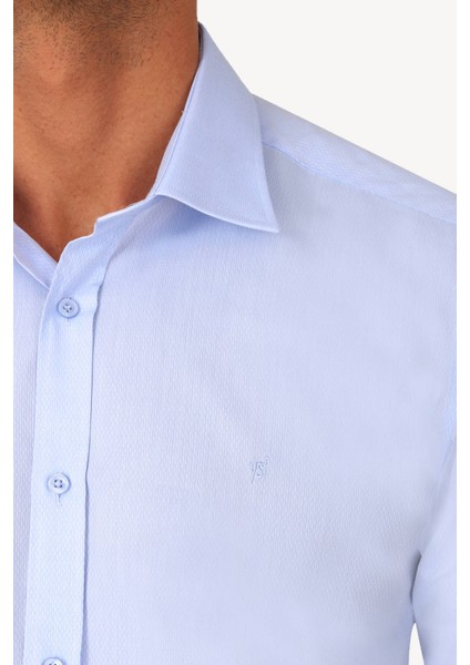 Erkek Mavi Uzun Kol Slim Fit Puantiyeli Gömlek modelleri