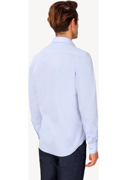 Erkek Mavi Uzun Kol Slim Fit Puantiyeli Gömlek fırsatları